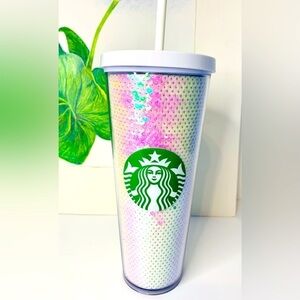 Starbucks Holiday 2020 White Opalescent Sequin 24 Ounce Tumbler NWT